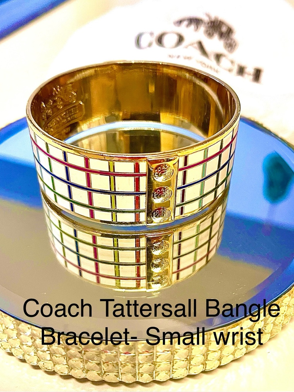 Coach Enamel Tattersall Bangle Bracelet/Multi-ColorStripes/GoldTone Ltd Ed small